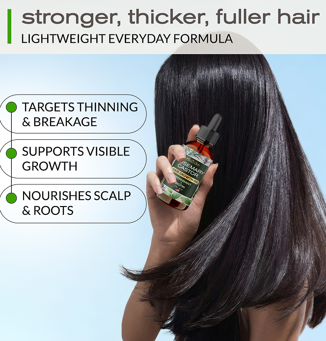Hair Growth Oil with Rosemary, Castor, Peppermint & Biotin