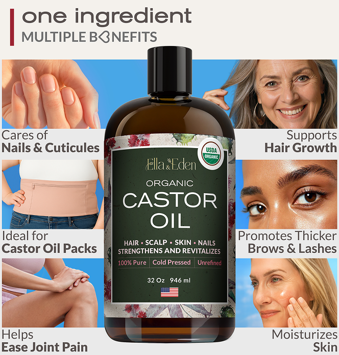 Organic Castor Oil – 32 Fl Oz Glass Bottle