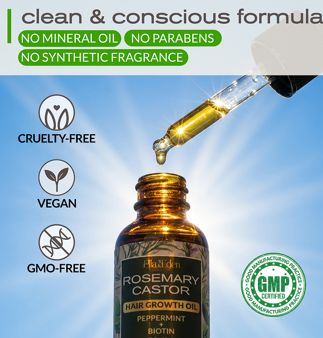 Hair Growth Oil with Rosemary, Castor, Peppermint & Biotin
