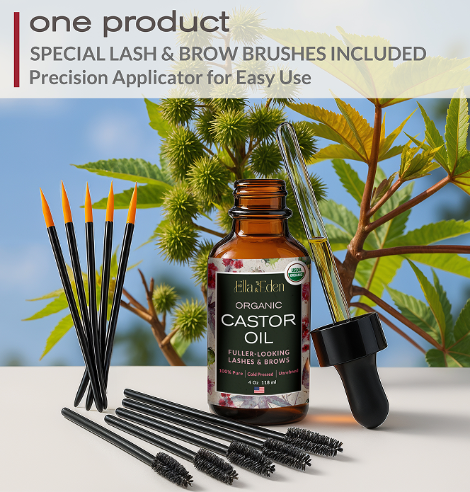 Organic Castor Oil for Eyelashes - 4 Fl Oz Glass Bottle