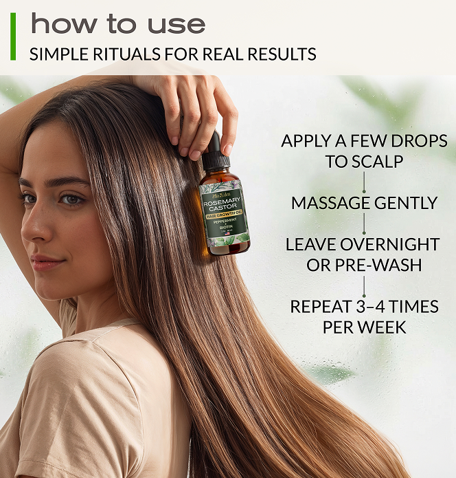 Hair Growth Oil with Rosemary, Castor, Peppermint Oils & Biotin
