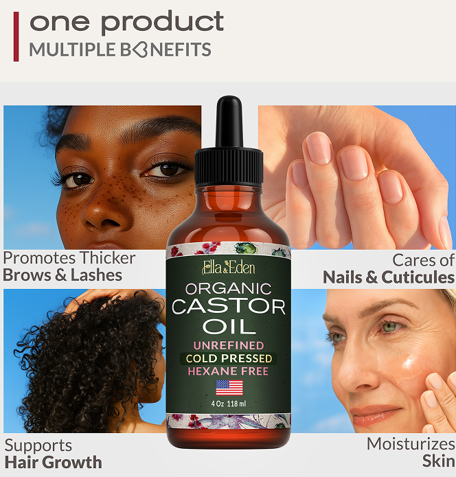 Organic Castor Oil for Eyelashes - 4 Fl Oz Glass Bottle