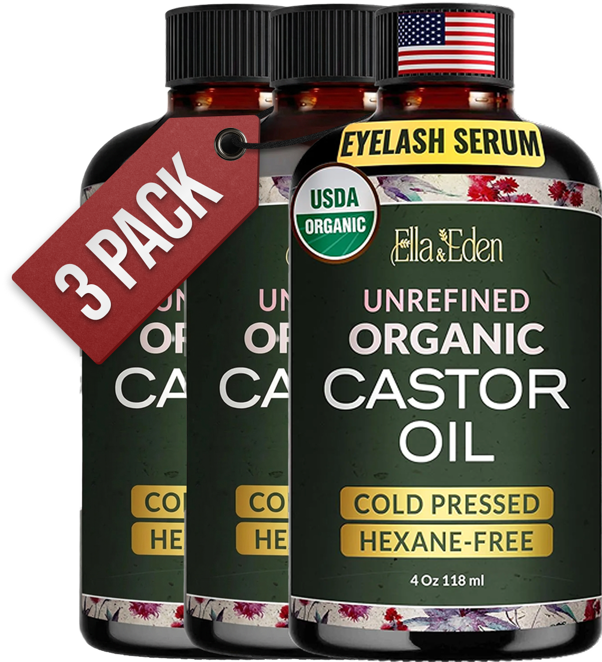 Organic Castor Oil for Eyelashes - 4 Fl Oz Glass Bottle