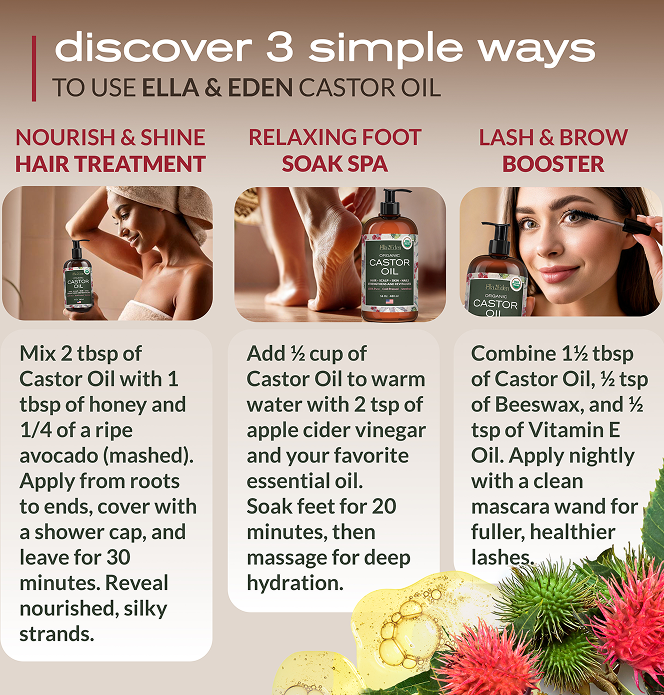 Organic Castor Oil – Cold Pressed Hexane-Free – 16 Fl Oz Glass Bottle