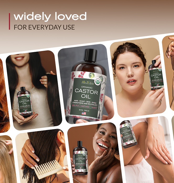 Organic Castor Oil – Cold Pressed Hexane-Free – 16 Fl Oz Glass Bottle