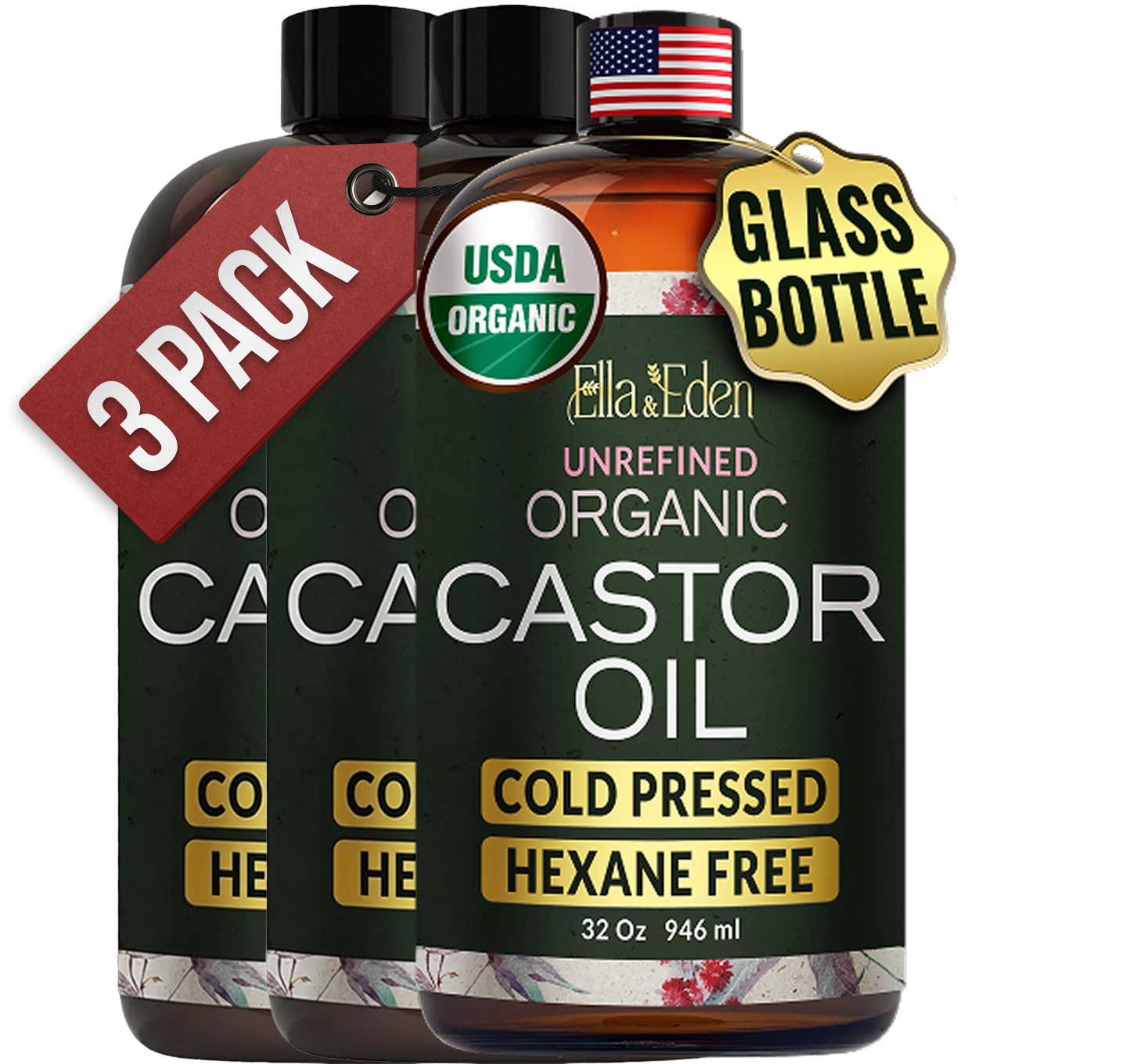 Organic Castor Oil – 32 Fl Oz Glass Bottle