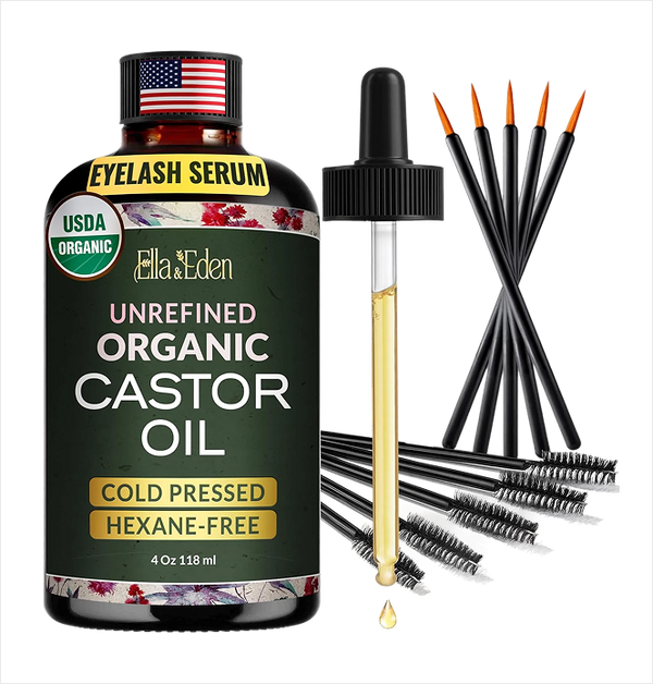 Organic Castor Oil for Eyelashes - 4 Fl Oz Glass Bottle