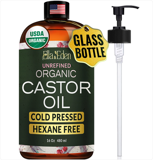 Organic Castor Oil – Cold Pressed Hexane-Free – 16 Fl Oz Glass Bottle