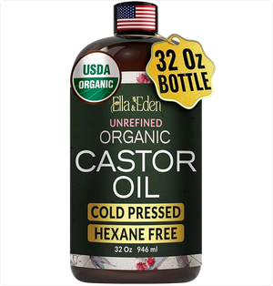 Bottle of Ella & Eden organic castor oil with USDA Organic label on a white background