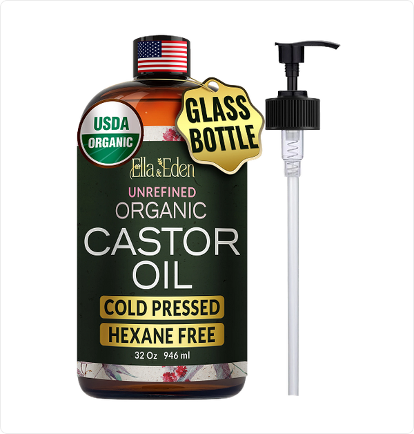 Organic Castor Oil – Cold Pressed Hexane-Free – 32 Fl Oz Glass Bottle